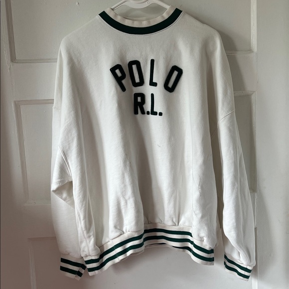 Ralph Lauren Cream Sweatshirt with Green Accents (damaged) size Medium - Picture 1 of 7